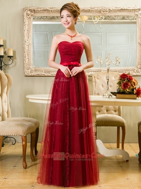 On Sale Lace Red Sleeveless Floor Length Belt Zipper Prom Party Dress