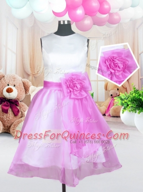 Scoop Sleeveless Zipper Flower Girl Dresses Rose Pink Organza