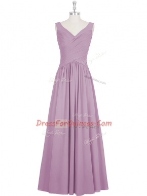 Stunning Sleeveless Chiffon Floor Length Zipper Prom Evening Gown in Purple with Ruching