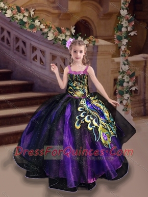 Modest Straps Peacock Applique Mini Quinceanera  Dress in Purple