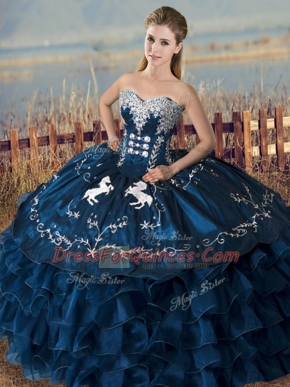 Glamorous Sleeveless Lace Up Floor Length Embroidery and Ruffles Sweet 16 Dresses