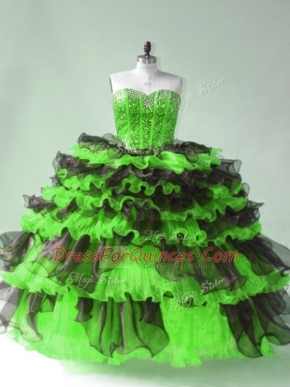 Ball Gowns Organza Sweetheart Sleeveless Beading and Ruffles and Ruffled Layers Floor Length Lace Up Quinceanera Dresses