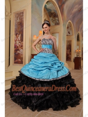 Blue and Black Ball Gown Sweetheart Floor-length Ruffles Taffeta and Organza Quinceanera Dress