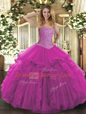 Sleeveless Beading and Ruffles Lace Up Sweet 16 Dresses