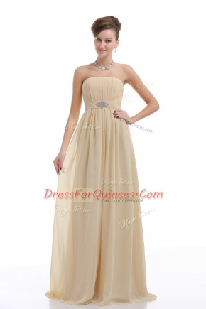 Light Yellow Sleeveless Beading and Ruching Lace Up Prom Dresses