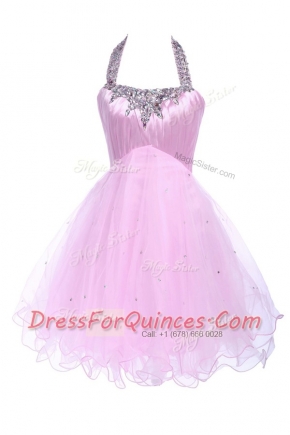 Adorable Ball Gowns Prom Dress Lilac Halter Top Tulle Sleeveless Knee Length Lace Up