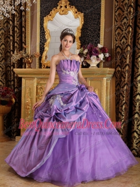 Lavender Ball Gown Strapless Floor-length Appliques Taffeta Quinceanera Dress