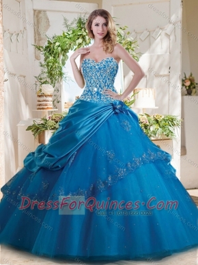 Fashionable Beaded and Applique Big Puffy Quinceanera Gown in Teal