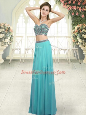 Super Aqua Blue Sweetheart Backless Beading Dress for Prom Sleeveless