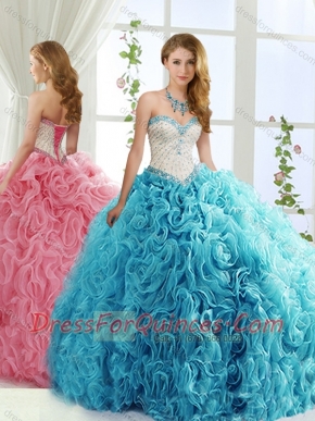 Modest Brush Train Beaded Baby Blue Detachable Sweet 16 Gowns in Rolling Flowers
