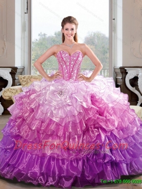2015 New Styles Beading and Ruffled Layers Multi Color Dresses for Quince