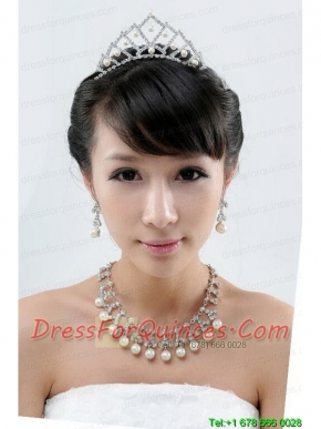 Imitation Pearl Alloy Jewelry Sets Including Necklace and Earings