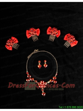 Heart In Heart Red Artistic Jewelry Set Including Necklace And Headpiece