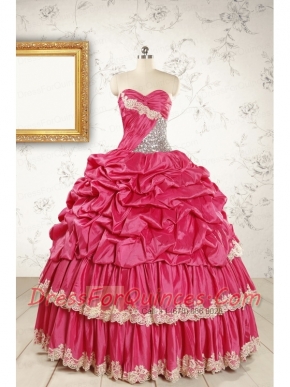 Cheap Appliques Sweet 15 Dresses in Coral Red