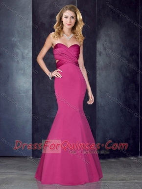 Mermaid Sweetheart Backless Hot Pink Prom Dress in Satin