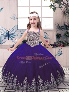 Dramatic Purple Sleeveless Beading and Embroidery Floor Length Child Pageant Dress
