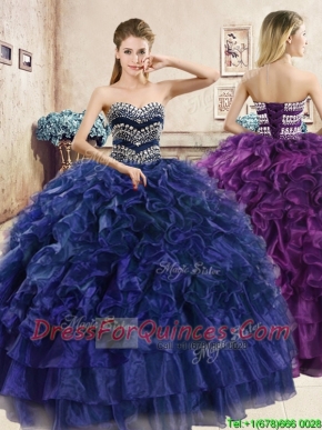 Perfect Big Puffy Navy Blue Quinceanera Dress with Beading and Ruffles