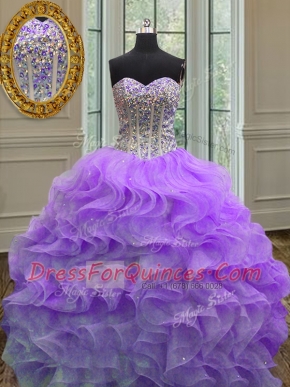 Suitable Sweetheart Sleeveless Organza 15th Birthday Dress Beading and Ruffles Lace Up