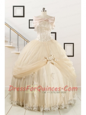 Elegant Appliques 2015 Champagne Quinceanera Dress with Wraps