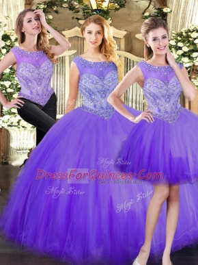 Fashion Eggplant Purple Quinceanera Gown Military Ball and Sweet 16 and Quinceanera with Beading Scoop Sleeveless Zipper