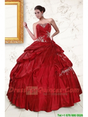 2015 Wine Red Sweetheart Quinceanera Dresses with Embroidery