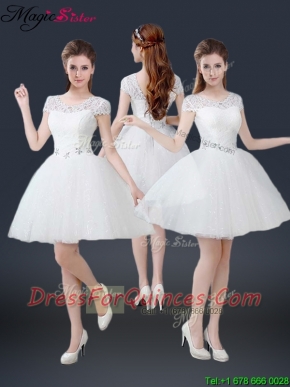 2016 Luxurious Mini Length Short Sleeves Beading Prom Dresses