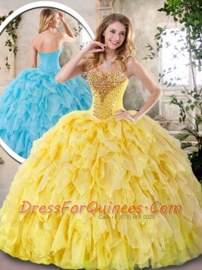 2016 Best Yellow Quinceanera Dresses with Beading and Ruffles