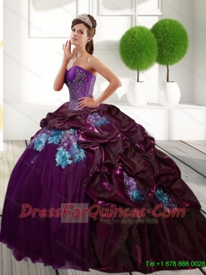 New Styles Sweetheart 2015 Quinceanera Gown with Appliques and Pick Ups