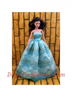Fashionable Teal Party Dress For Noble Barbie With Lace
