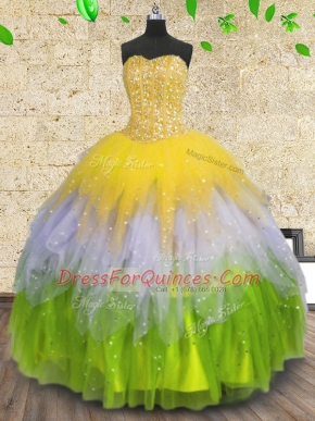Multi-color Sweetheart Lace Up Beading and Ruffles and Sequins Sweet 16 Quinceanera Dress Sleeveless