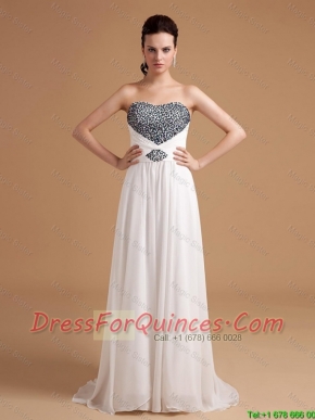 New Arrival Sweep Train Beading Prom Dresses in White