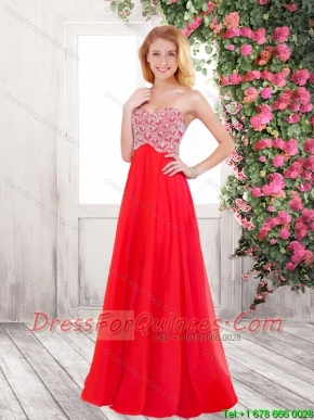 Beautiful Brush Train Beaded 2016 Prom Dresses in Red