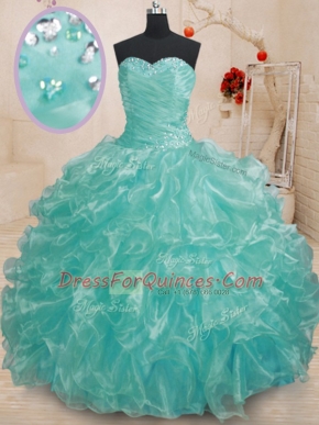 Teal Sweetheart Neckline Beading and Ruffles Quinceanera Dresses Sleeveless Lace Up