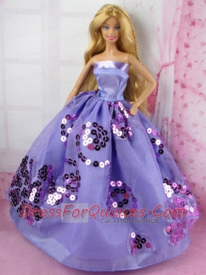 Fashion Purple Princess Dress With Sequins Gown For Barbie Doll