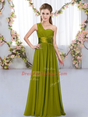 Fitting Olive Green Lace Up Quinceanera Court of Honor Dress Belt Sleeveless Floor Length