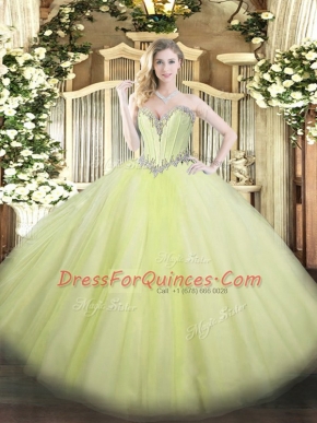 Extravagant Yellow Green Sleeveless Beading Floor Length Quinceanera Gowns