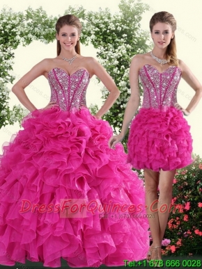 2015 Sweetheart Hot Pink Best Sweet 16 Dresses with Beading and Ruffles
