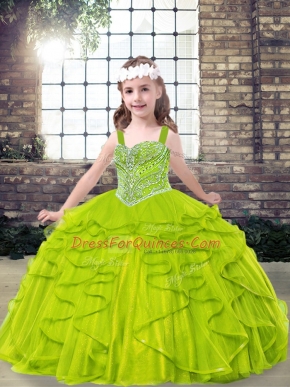 Customized Straps Neckline Beading and Ruffles Girls Pageant Dresses Sleeveless Lace Up