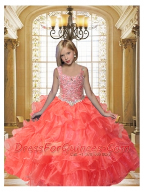 Pretty Straps Beading Watermelon 2014 Little Gril Pageant Dress