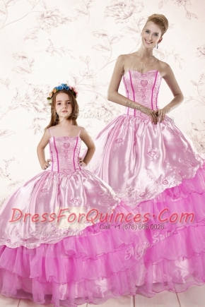 Superior Floor Length Lilac Quince Ball Gowns Organza Sleeveless Embroidery and Ruffled Layers