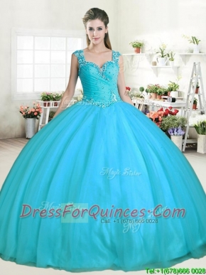 Affordable Aqua Blue Tulle Quinceanera Dress with Beading