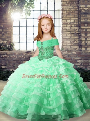 Floor Length Ball Gowns Sleeveless Apple Green Child Pageant Dress Lace Up