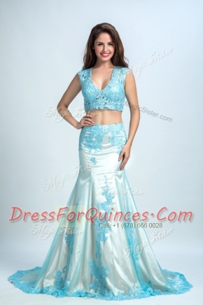 Mermaid Chiffon Sleeveless With Train Prom Evening Gown Brush Train and Beading and Pattern