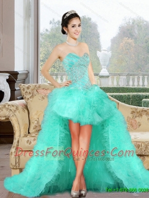 Luxurious 2015 High Low Prom Dresses with Appliques and Ruffles