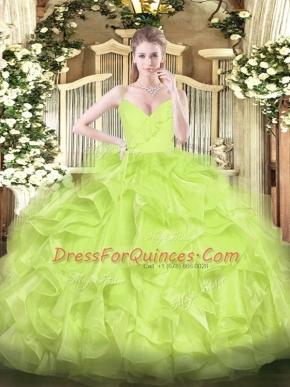 Yellow Green Zipper Sweet 16 Dresses Ruffles Sleeveless Floor Length