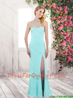 New Arrivals 2016 High Neck White Prom Dresses in Aqua Blue