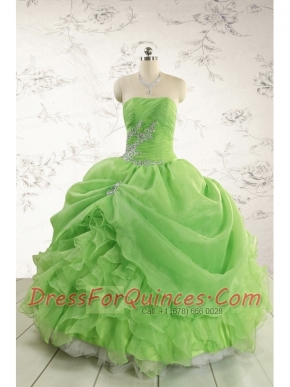 2015 Puffy Strapless Appliques Quinceanera Dresses in Spring Green
