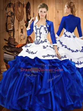 Modern Sleeveless Lace Up Floor Length Embroidery and Ruffles Vestidos de Quinceanera