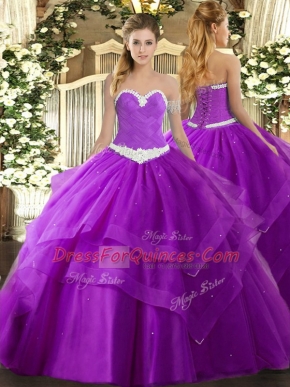 Sleeveless Appliques and Ruffled Layers Lace Up Sweet 16 Dress