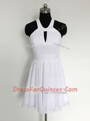 Mini Length White Prom Dresses Halter Top Sleeveless Zipper